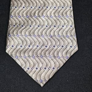 Chez Roffe Men's Grey Blue Geometric Pattern 100% Silk Tie